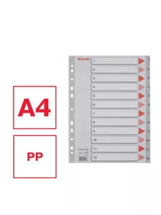 Regiszter, műanyag, A4, 1-12, ESSELTE, szürke (E100106)