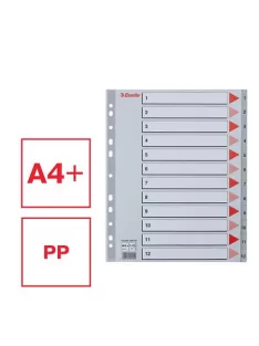   Regiszter, műanyag, A4 Maxi, 1-12, ESSELTE, szürke (E100125)