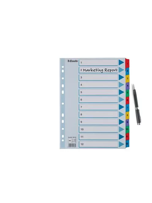 Regiszter, karton, A4, 1-12, ESSELTE "Mylar" (E100162)