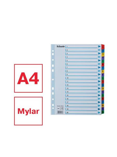 Regiszter, karton, A4, 1-20, ESSELTE "Mylar" (E100163)