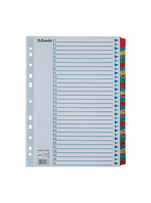 Regiszter, karton, A4, 1-31, ESSELTE "Mylar" (E100164)