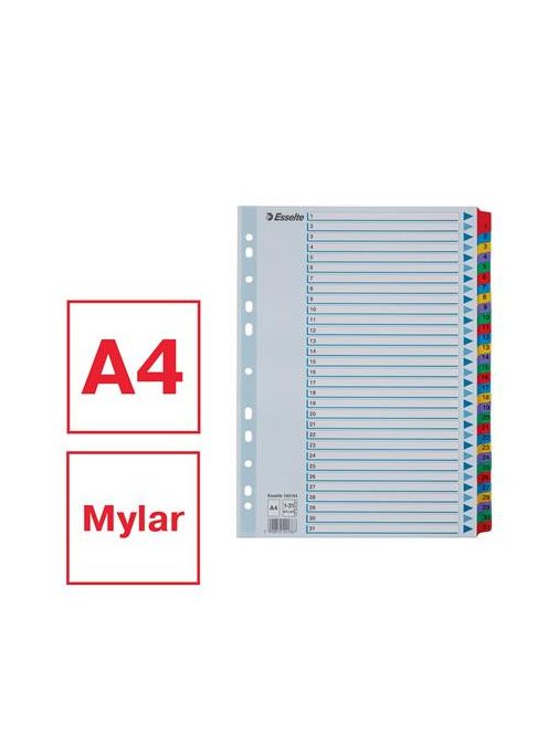 Regiszter, karton, A4, 1-31, ESSELTE "Mylar" (E100164)