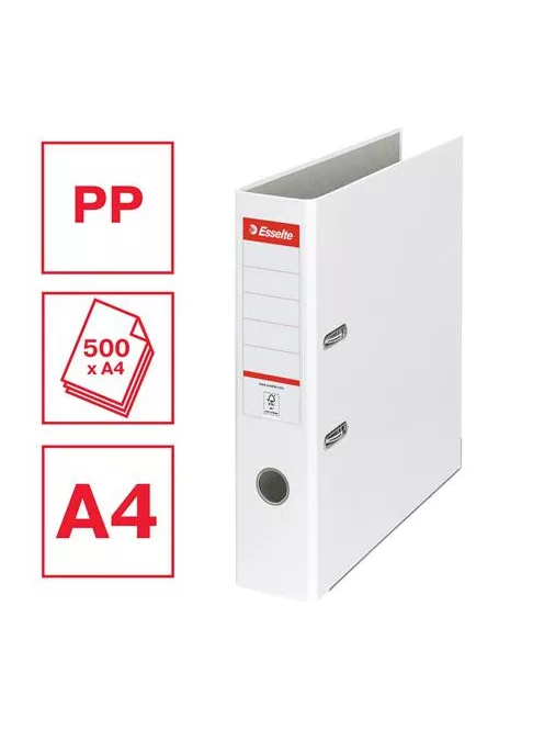 Iratrendező, 75 mm, A4, PP/karton, élvédő sínnel, ESSELTE "Economy", fehér (E11250)