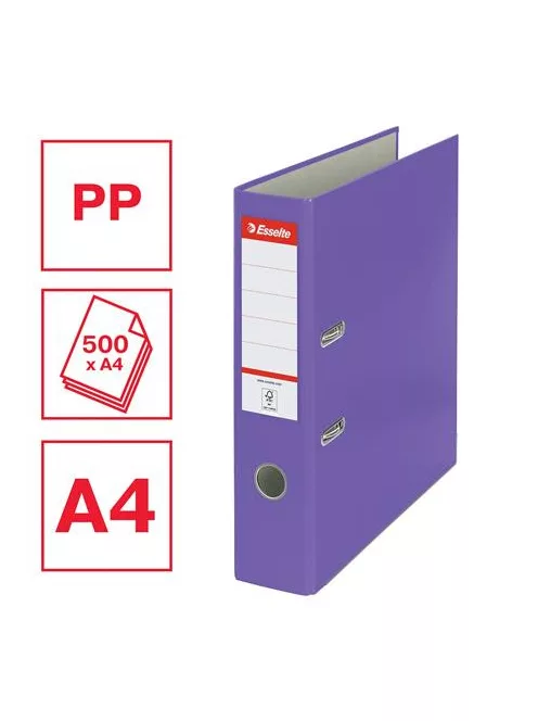 Iratrendező, 75 mm, A4, PP/karton, élvédő sínnel, ESSELTE "Economy", lila (E11279)
