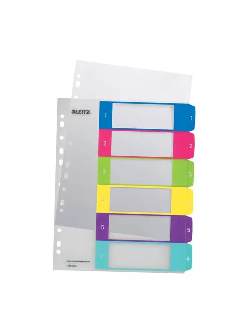 Regiszter, műanyag, A4 Maxi, 1-6, LEITZ "Wow" (E12420000)