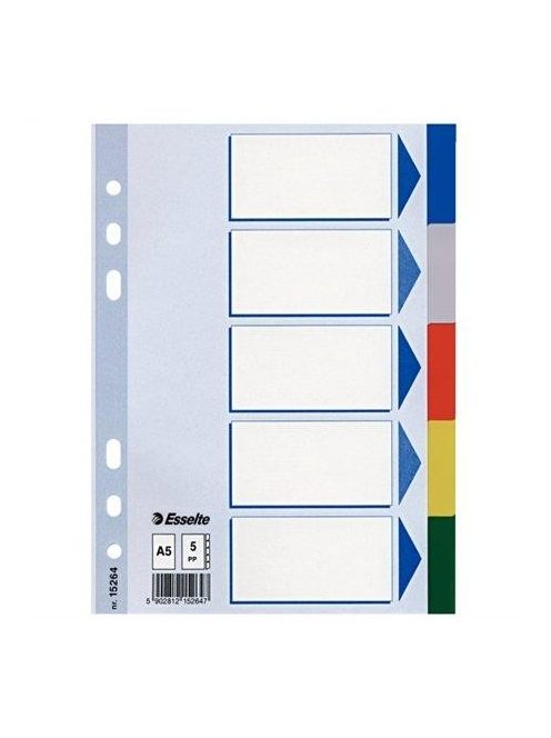 Regiszter, műanyag, A5, 5 részes, ESSELTE, színes (E15264)