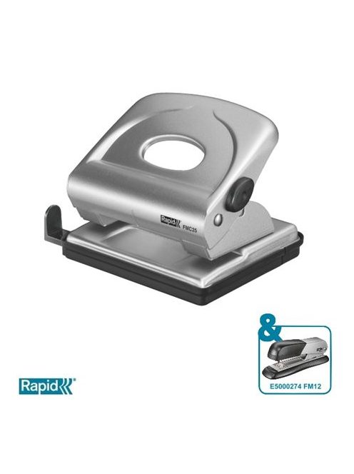 Lyukasztó, kétlyukú, 25 lap, fém, RAPID "FMC25", ezüstmetál (E21835502)