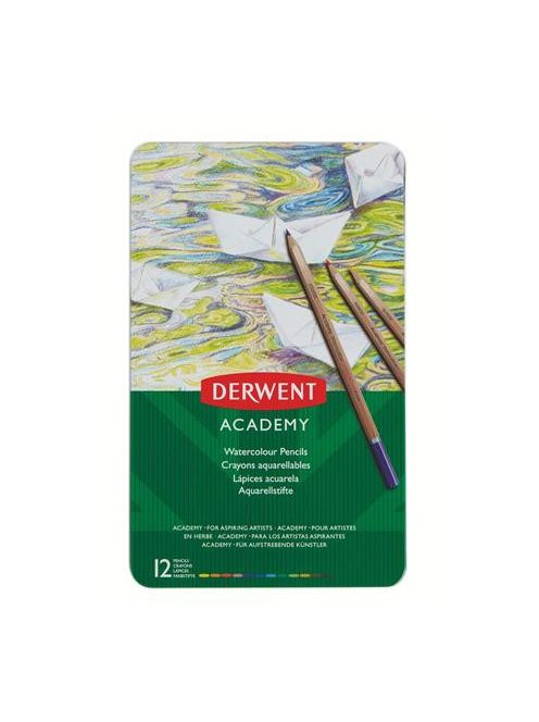 Akvarell ceruza készlet, fém doboz, DERWENT "Academy", 12 különböző szín (E2301941)