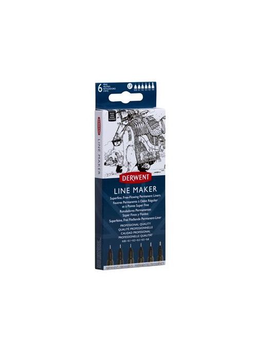 Tűfilc szett, 0,05/0,1/0,2/ 0,3/0,5/0,8 mm, DERWENT "Line Marker", fekete (E2305559)