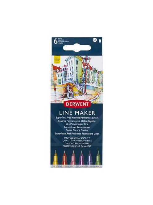Tűfilc készlet, 0,3 mm, DERWENT "Line Marker", 6 különböző szín (E2305576)