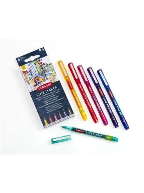 Tűfilc készlet, 0,3 mm, DERWENT "Line Marker", 6 különböző szín (E2305576)