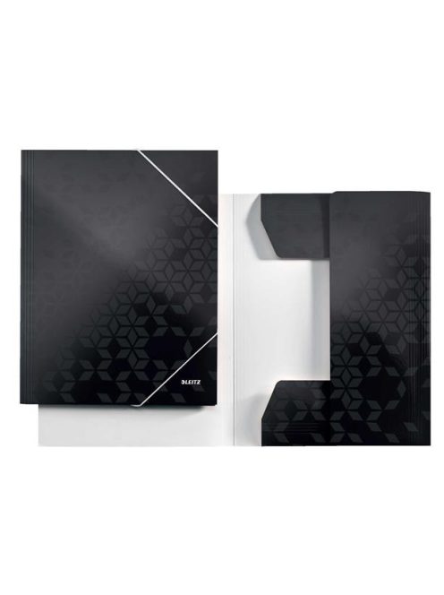 Gumis mappa, 15 mm, karton, A4, LEITZ "Wow", fekete (E39820095)