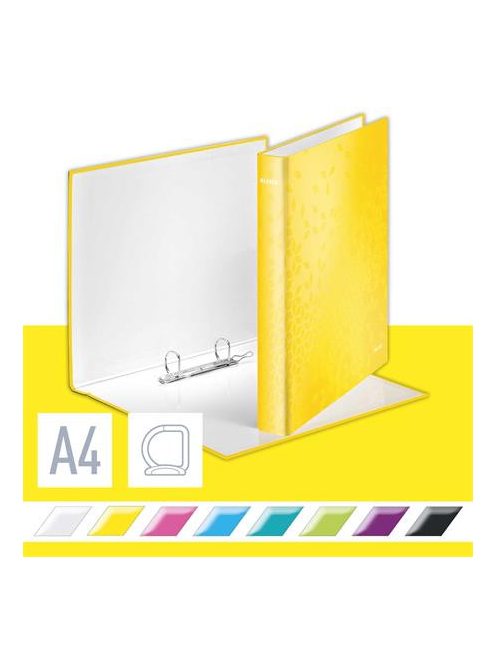 Gyűrűs könyv, 2 gyűrű, D alakú, 40 mm, A4 Maxi, karton, LEITZ "Wow", sárga (E42410016)