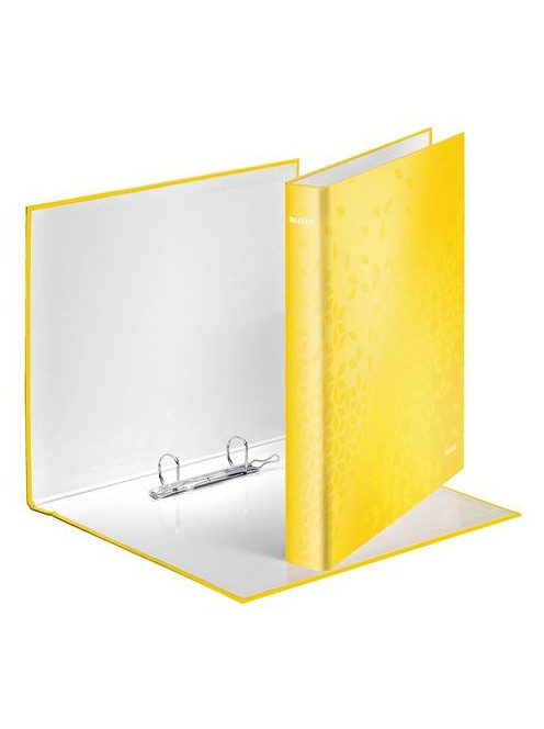 Gyűrűs könyv, 2 gyűrű, D alakú, 40 mm, A4 Maxi, karton, LEITZ "Wow", sárga (E42410016)