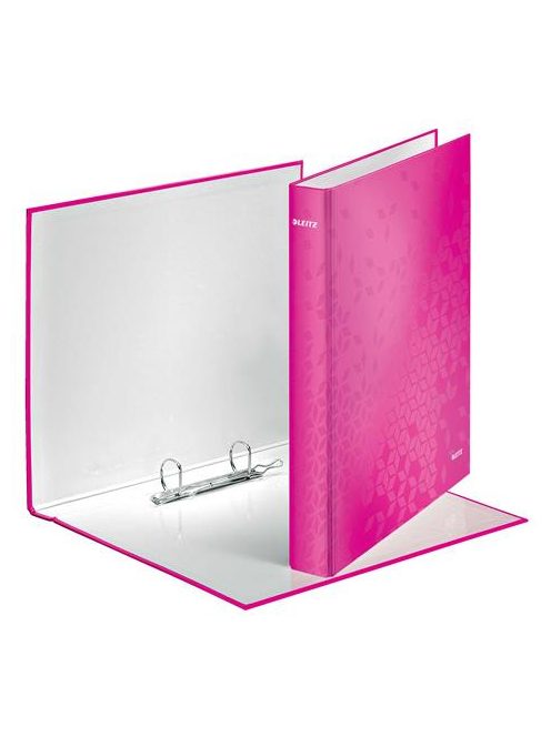 Gyűrűs könyv, 2 gyűrű, D alakú, 40 mm, A4 Maxi, karton, LEITZ "Wow", rózsaszín (E42410023)
