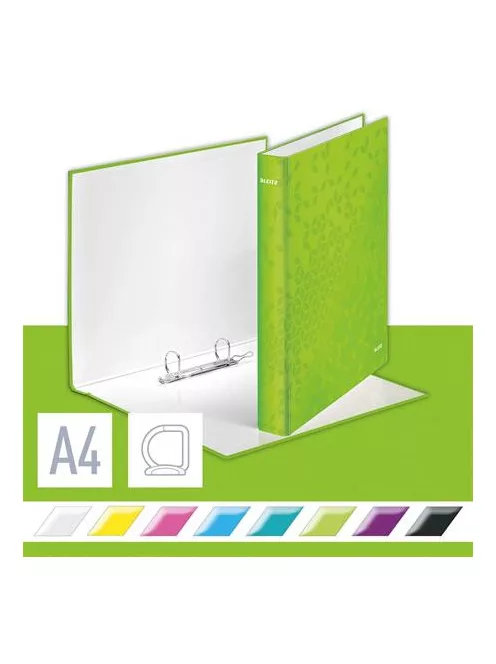 Gyűrűs könyv, 2 gyűrű, D alakú, 40 mm, A4 Maxi, karton, LEITZ "Wow", zöld (E42410054)
