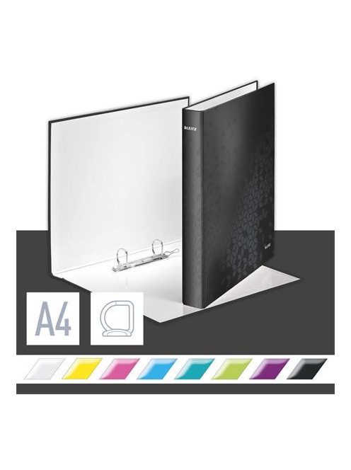 Gyűrűs könyv, 2 gyűrű, D alakú, 40 mm, A4 Maxi, karton, LEITZ "Wow", fekete (E42410095)
