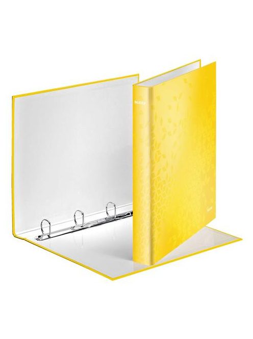 Gyűrűs könyv, 4 gyűrű, D alakú, 40 mm, A4 Maxi, karton, LEITZ "Wow", sárga (E42420016)