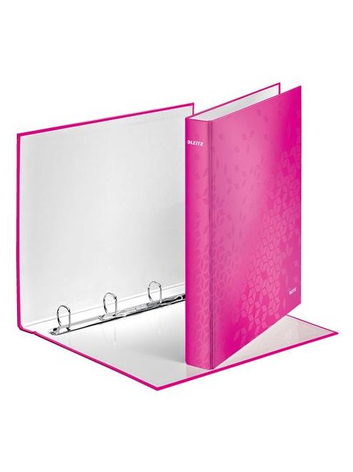 Gyűrűs könyv, 4 gyűrű, D alakú, 40 mm, A4 Maxi, karton, LEITZ "Wow", rózsaszín (E42420023)