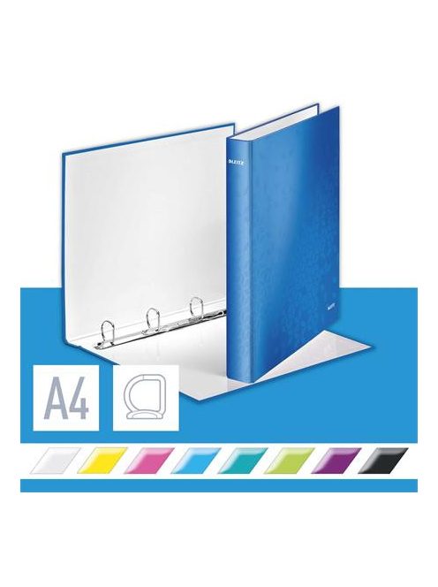 Gyűrűs könyv, 4 gyűrű, D alakú, 40 mm, A4 Maxi, karton, LEITZ "Wow", kék (E42420036)