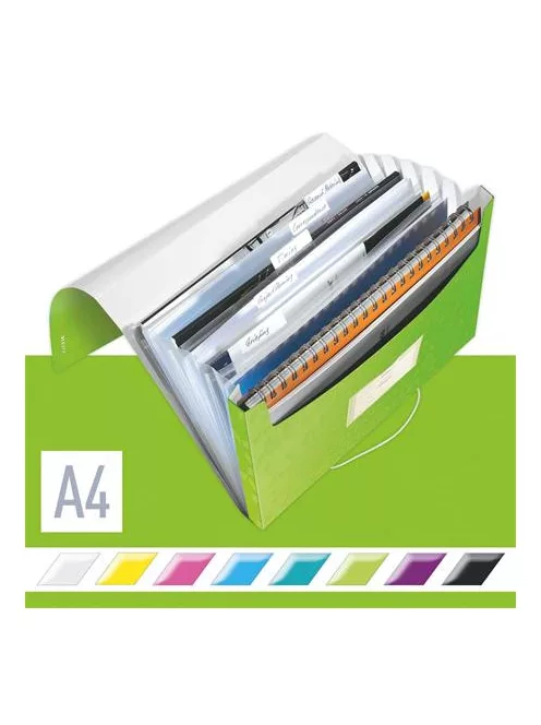 Harmonikamappa, A4, PP, 6 rekeszes, LEITZ "Wow", zöld (E45890054)