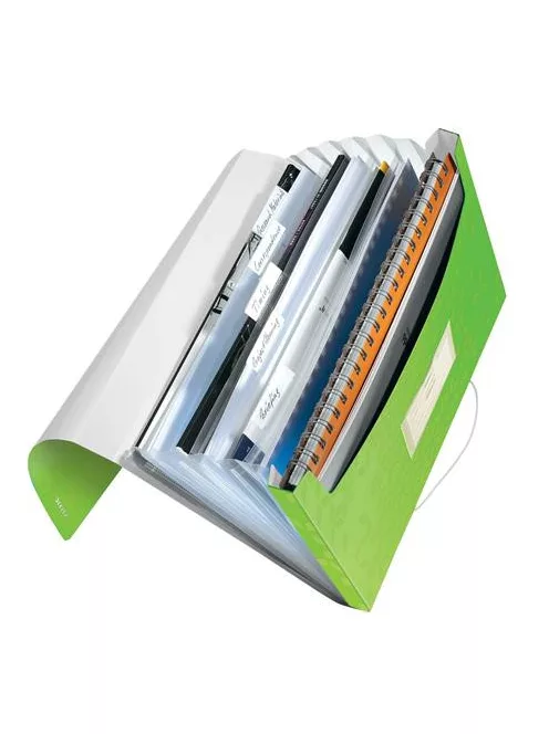 Harmonikamappa, A4, PP, 6 rekeszes, LEITZ "Wow", zöld (E45890054)