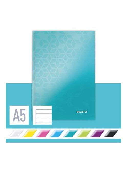 Beíró, A5, vonalas, 80 lap, keményfedeles, LEITZ "Wow", jégkék (E46271051)