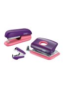 Tűzőgép, lyukasztó és kapocskiszedő szett, 10 lap, RAPID "F5 Mini", lila/barack (E5000372)