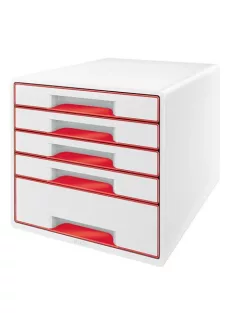   Irattároló, műanyag, 5 fiókos, LEITZ "Wow Cube", fehér/piros (E52142026)