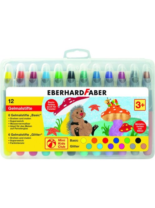 EberhardFaber - Zsírkréta készlet 12db-os stiftes alap és metál színek műanyag dobozban  (E529112)