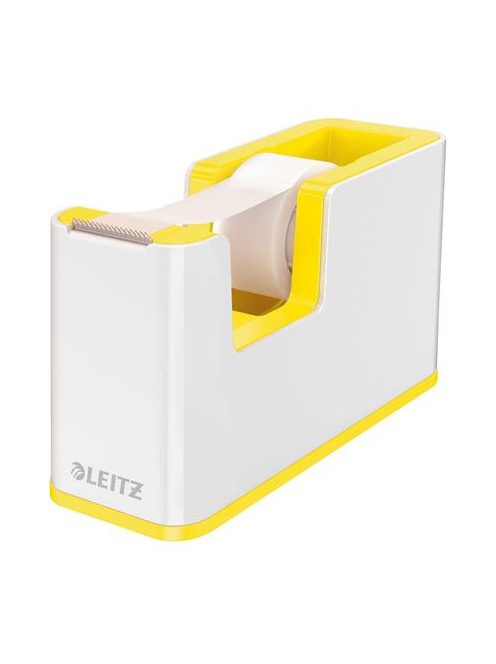 Ragasztószalag-adagoló, asztali, feltöltött, LEITZ "Wow", fehér-sárga (E53641016)