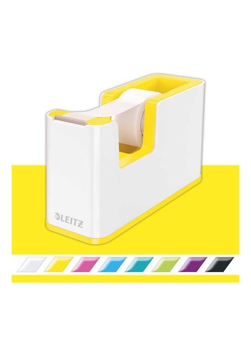 Ragasztószalag-adagoló, asztali, feltöltött, LEITZ "Wow", fehér-sárga (E53641016)