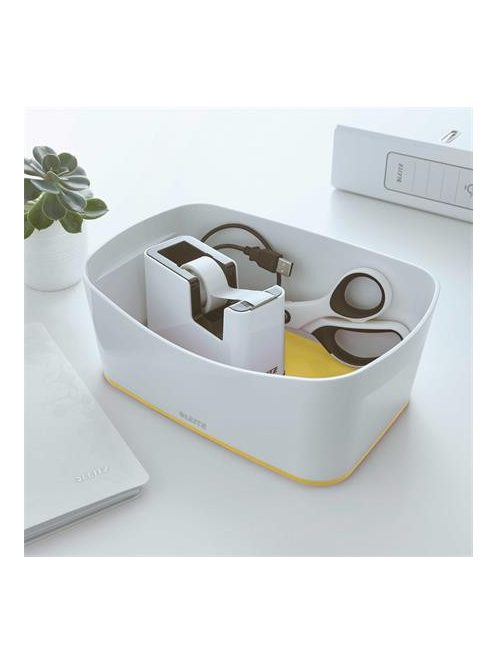 Ragasztószalag-adagoló, asztali, feltöltött, LEITZ "Wow", fehér-sárga (E53641016)