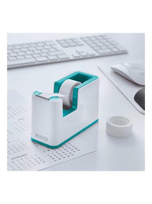 Ragasztószalag-adagoló, asztali, feltöltött, LEITZ "Wow", fehér-jégkék (E53641051)