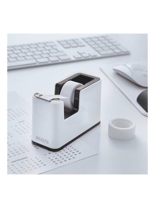 Ragasztószalag-adagoló, asztali, feltöltött, LEITZ "Wow", fehér-fekete (E53641095)