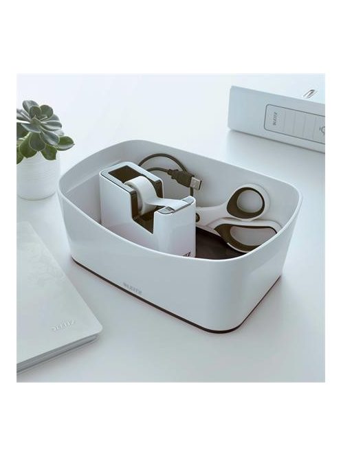 Ragasztószalag-adagoló, asztali, feltöltött, LEITZ "Wow", fehér-fekete (E53641095)