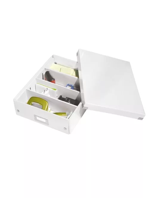 Tárolódoboz, rendszerező, laminált karton, M méret, LEITZ "Click&Store", fehér (E60580001)