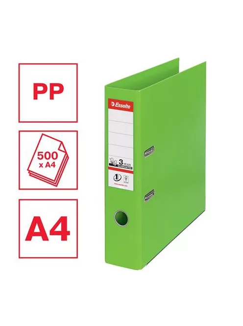 Iratrendező, 75 mm, A4, PP, élvédő sínnel, ESSELTE "Standard", Vivida zöld (E624069)