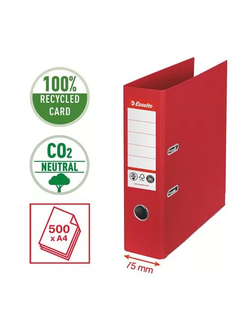 Iratrendező, 75 mm, A4, Co2-semleges, élvédő sínnel, ESSELTE "No.1", piros (E627568)