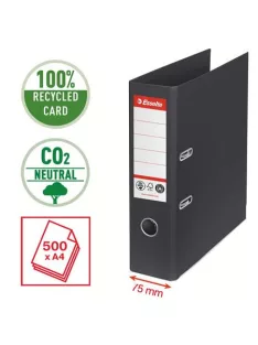   Iratrendező, 75 mm, A4, Co2-semleges, élvédő sínnel, ESSELTE "No.1", fekete (E627569)