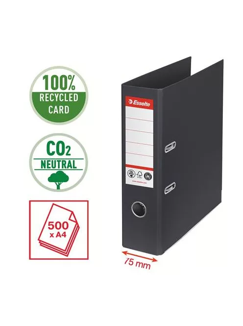 Iratrendező, 75 mm, A4, Co2-semleges, élvédő sínnel, ESSELTE "No.1", fekete (E627569)