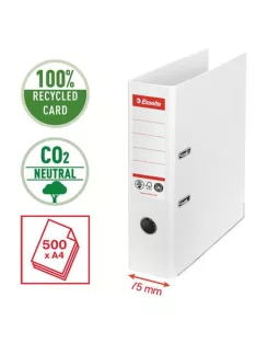   Iratrendező, 75 mm, A4, Co2-semleges, élvédő sínnel, ESSELTE "No.1", fehér (E627570)