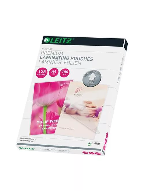 Meleglamináló fólia, 125 mikron, A4, fényes, UDT technológiával, LEITZ "iLam" (E74810000)