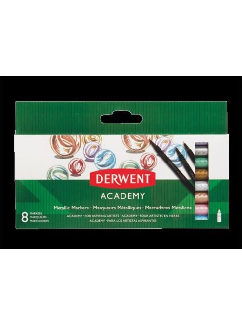 Filctoll készlet, DERWENT, "Academy", 8 különböző metál szín (E98212)