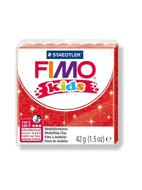 Gyurma, 42 g, égethető, FIMO "Kids", glitteres piros (FM8030212)