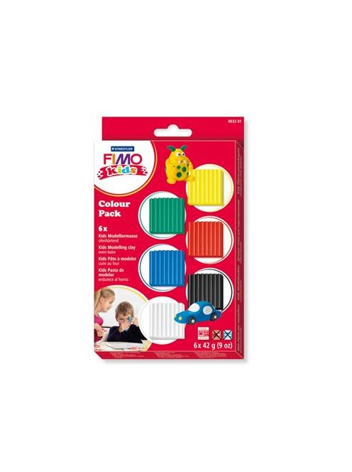Gyurma készlet, 6x42 g, égethető, FIMO "Kids Color Pack", 6 alapszín (FM803201)