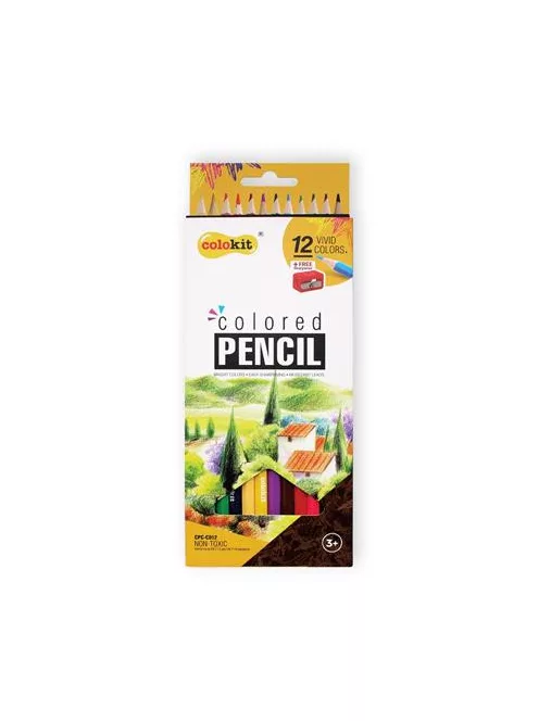 Színes ceruza készlet, hatszögletű, hegyezővel, COLOKIT, 12 különböző szín (FOCPCC012)