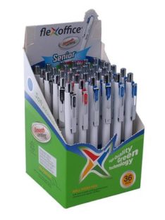   Golyóstoll, 0,4 mm, nyomógombos, vegyes színű tolltest, FLEXOFFICE "Senior", kék (FOGT026KV)