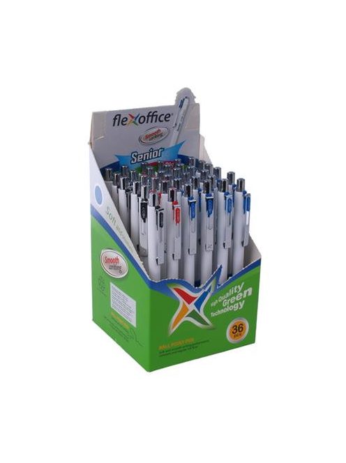 Golyóstoll, 0,4 mm, nyomógombos, vegyes színű tolltest, FLEXOFFICE "Senior", kék (FOGT026KV)