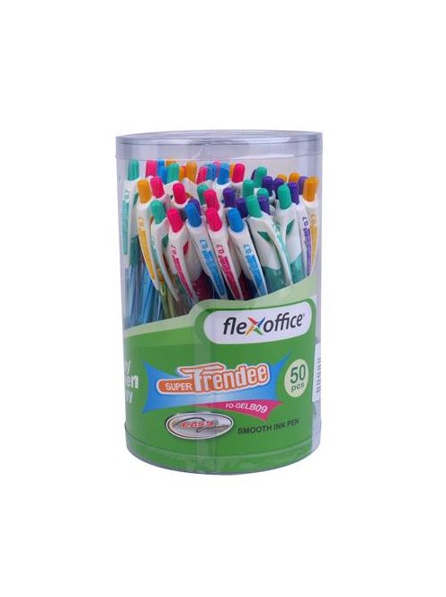 Zseléstoll, 0,35 mm, nyomógombos, vegyes színű test, FLEXOFFICE "Trendee", kék (FOZSB09B)
